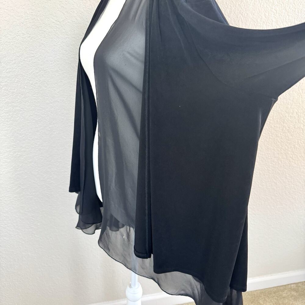 Chicos Travelers Size 3 Solid Black Open Front Sheer Drape Waterfall Cardigan - Picture 12 of 14